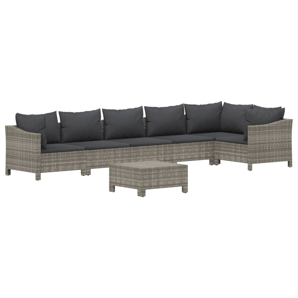 7-Delige Loungeset Met Kussens Poly Rattan Grijs 1 2x Fauteuil + hoek +3x midden + voetensteun