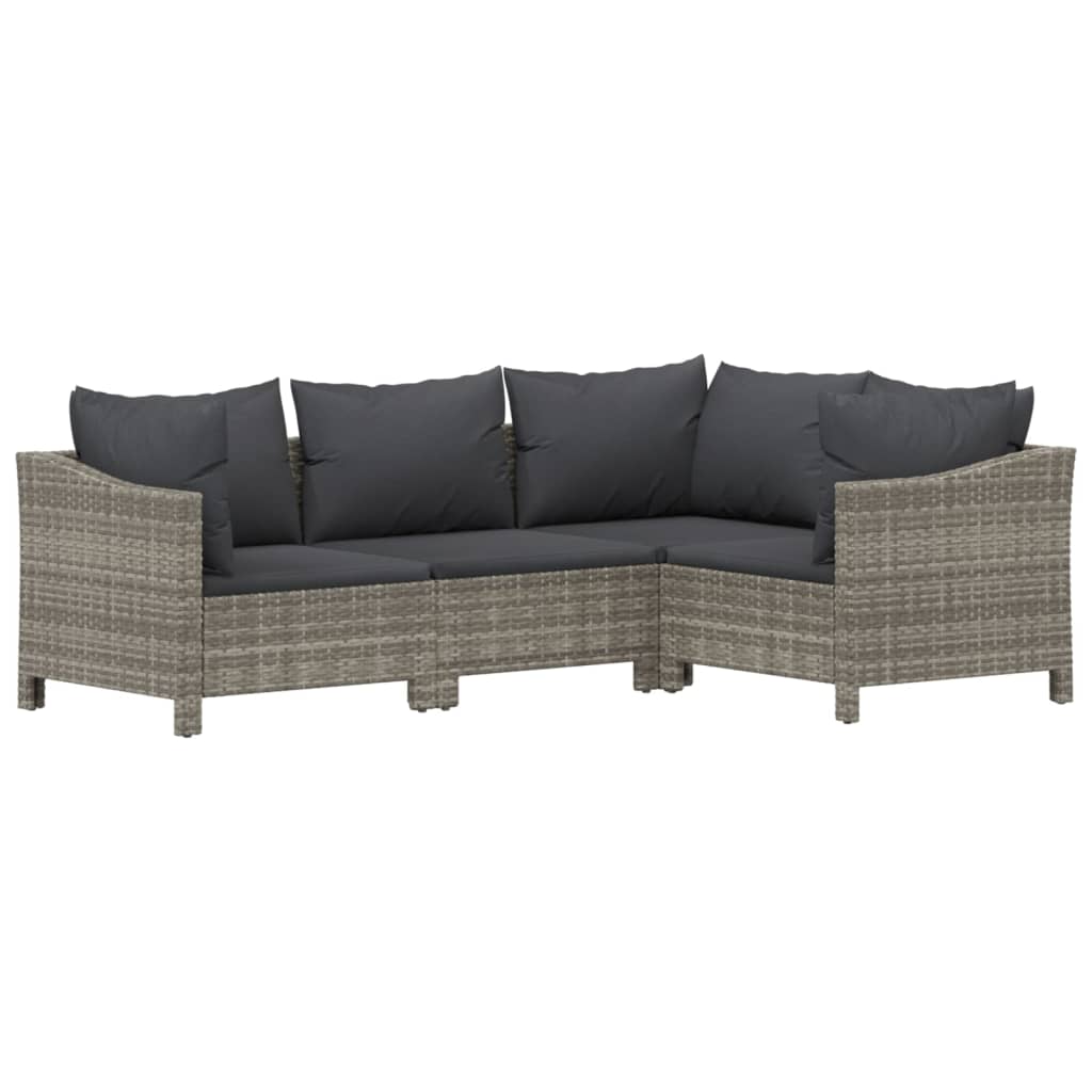 7-Delige Loungeset Met Kussens Poly Rattan Grijs 1 2x Fauteuil + hoek +3x midden + voetensteun