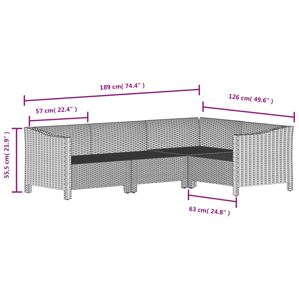 7-Delige Loungeset Met Kussens Poly Rattan Grijs 1 2x Fauteuil + hoek +3x midden + voetensteun