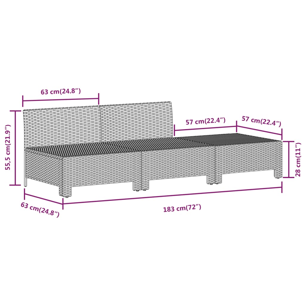 7-Delige Loungeset Met Kussens Poly Rattan Grijs 1 2x Fauteuil + hoek +3x midden + voetensteun