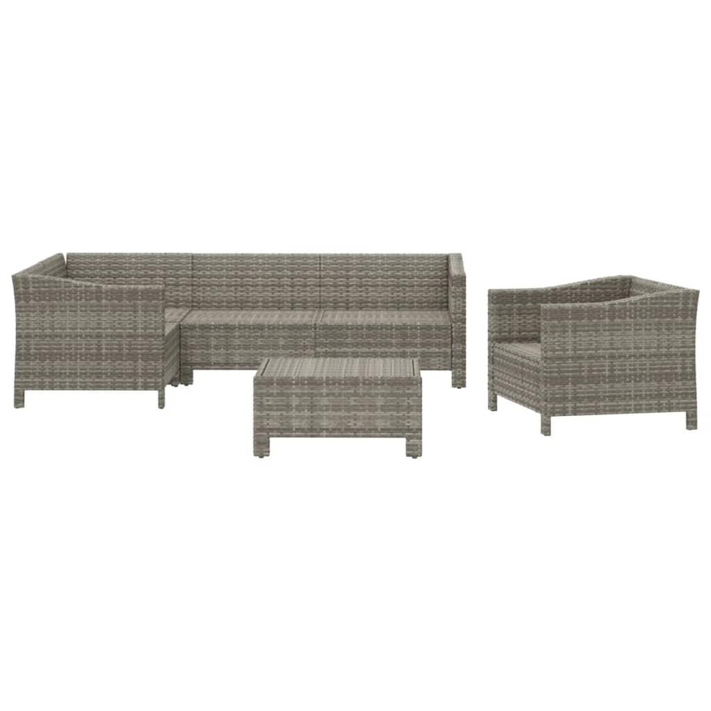 6-Delige Loungeset Met Kussens Poly Rattan Grijs 1 3x armchair + corner + middle + footrest