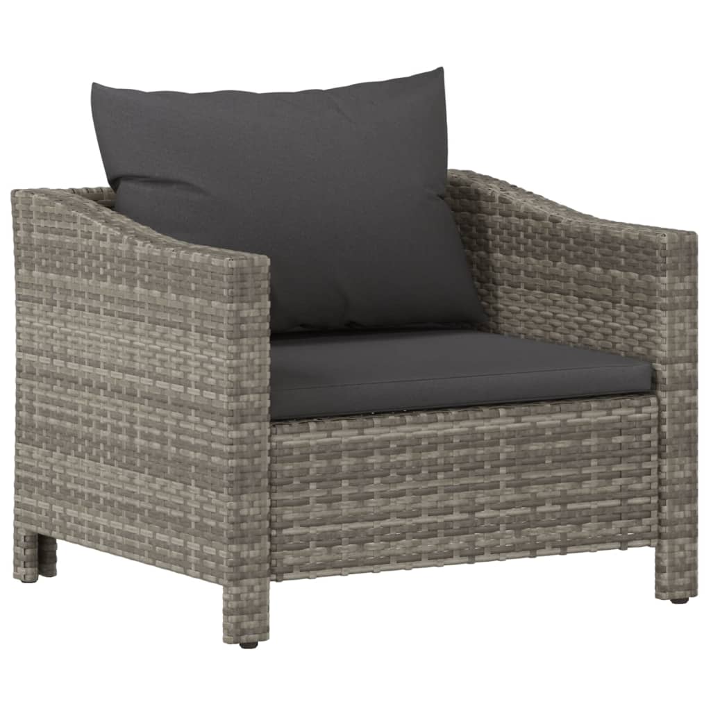 6-Delige Loungeset Met Kussens Poly Rattan Grijs 1 3x armchair + corner + middle + footrest