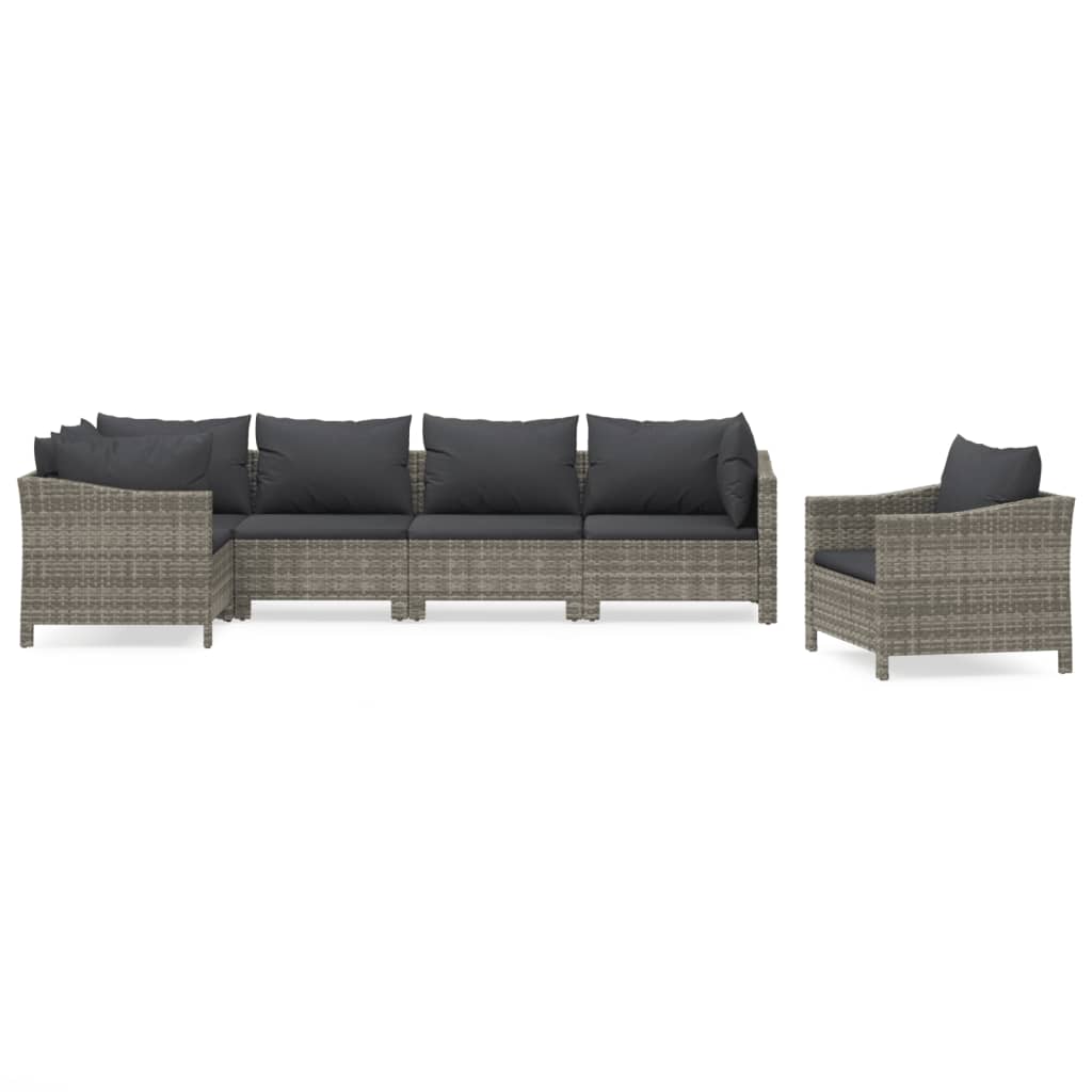 6-Delige Loungeset Met Kussens Poly Rattan Grijs 1 3x armchair + corner + 2x middle