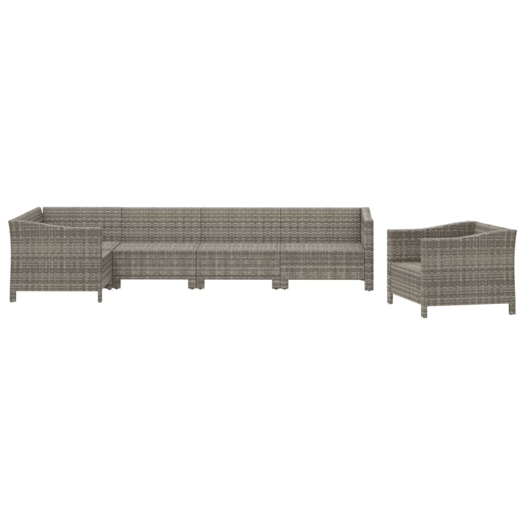 6-Delige Loungeset Met Kussens Poly Rattan Grijs 1 3x armchair + corner + 2x middle