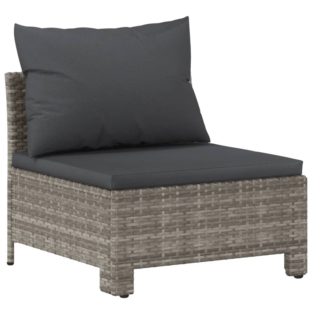 6-Delige Loungeset Met Kussens Poly Rattan Grijs 1 3x armchair + corner + 2x middle