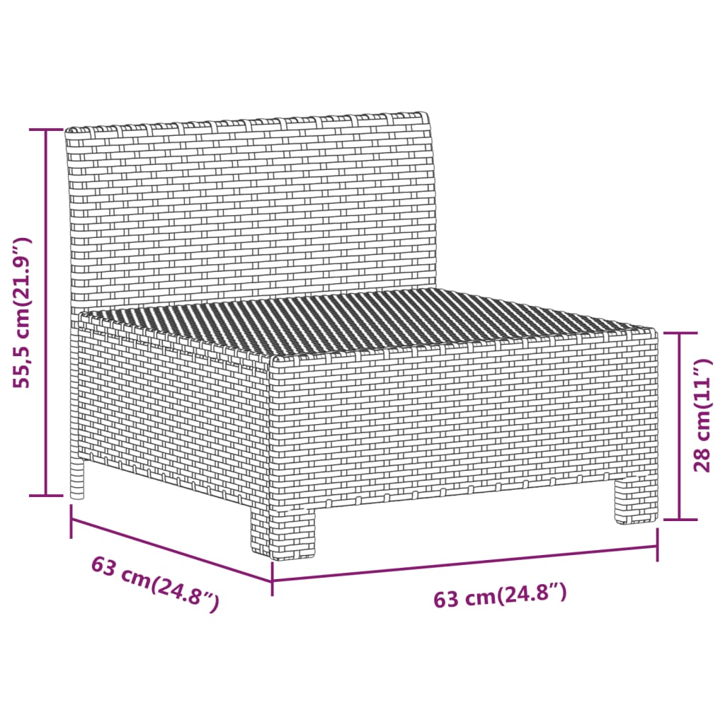 6-Delige Loungeset Met Kussens Poly Rattan Grijs 1 3x armchair + corner + 2x middle