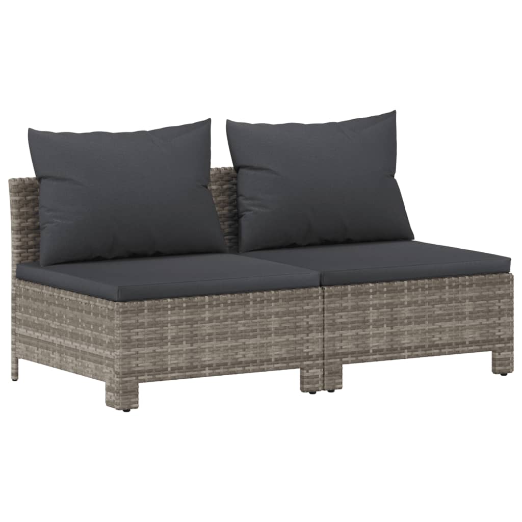 8-Delige Loungeset Met Kussens Poly Rattan Grijs 1 3x armchair + corner + 3x middle + footrest