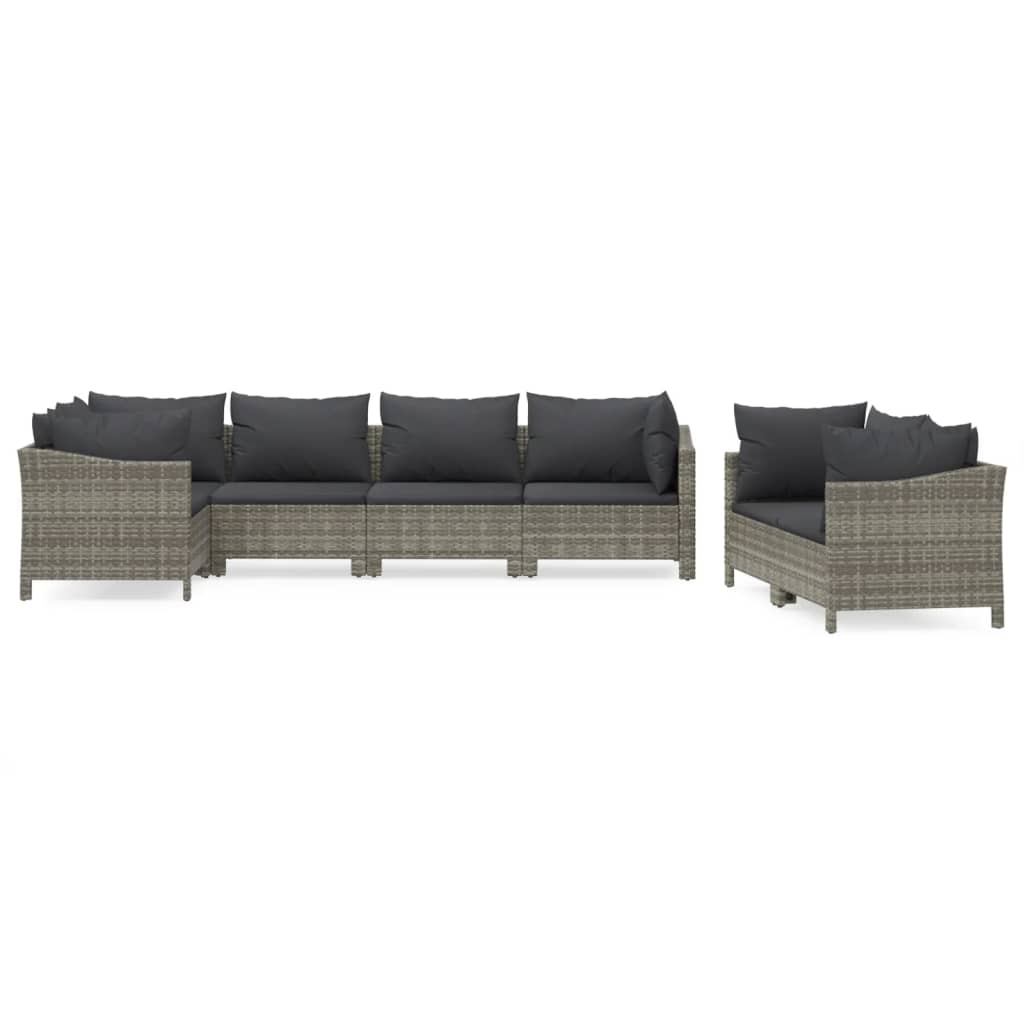 7-Delige Loungeset Met Kussens Poly Rattan Grijs 1 4x Fauteuil + hoek + 2x midden