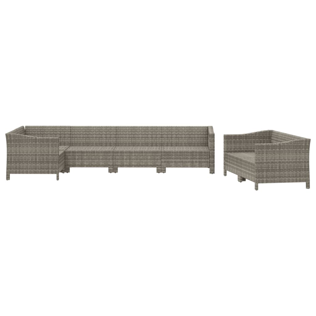 7-Delige Loungeset Met Kussens Poly Rattan Grijs 1 4x Fauteuil + hoek + 2x midden