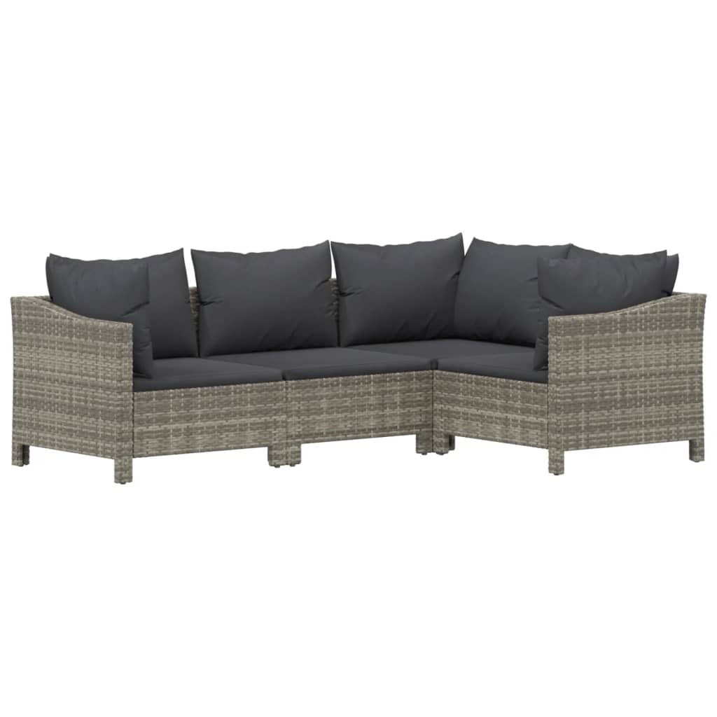 7-Delige Loungeset Met Kussens Poly Rattan Grijs 1 4x Fauteuil + hoek + 2x midden