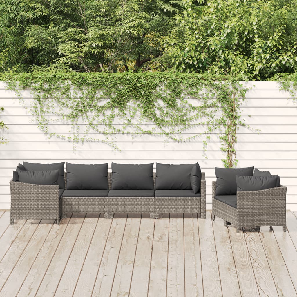 7-Delige Loungeset Met Kussens Poly Rattan Grijs 1 4x Fauteuil + hoek + 2x midden