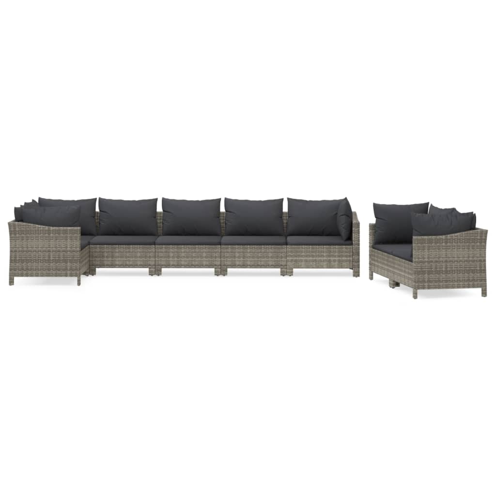 8-Delige Loungeset Met Kussens Poly Rattan Grijs 1 4x Fauteuil + hoek + 3x midden