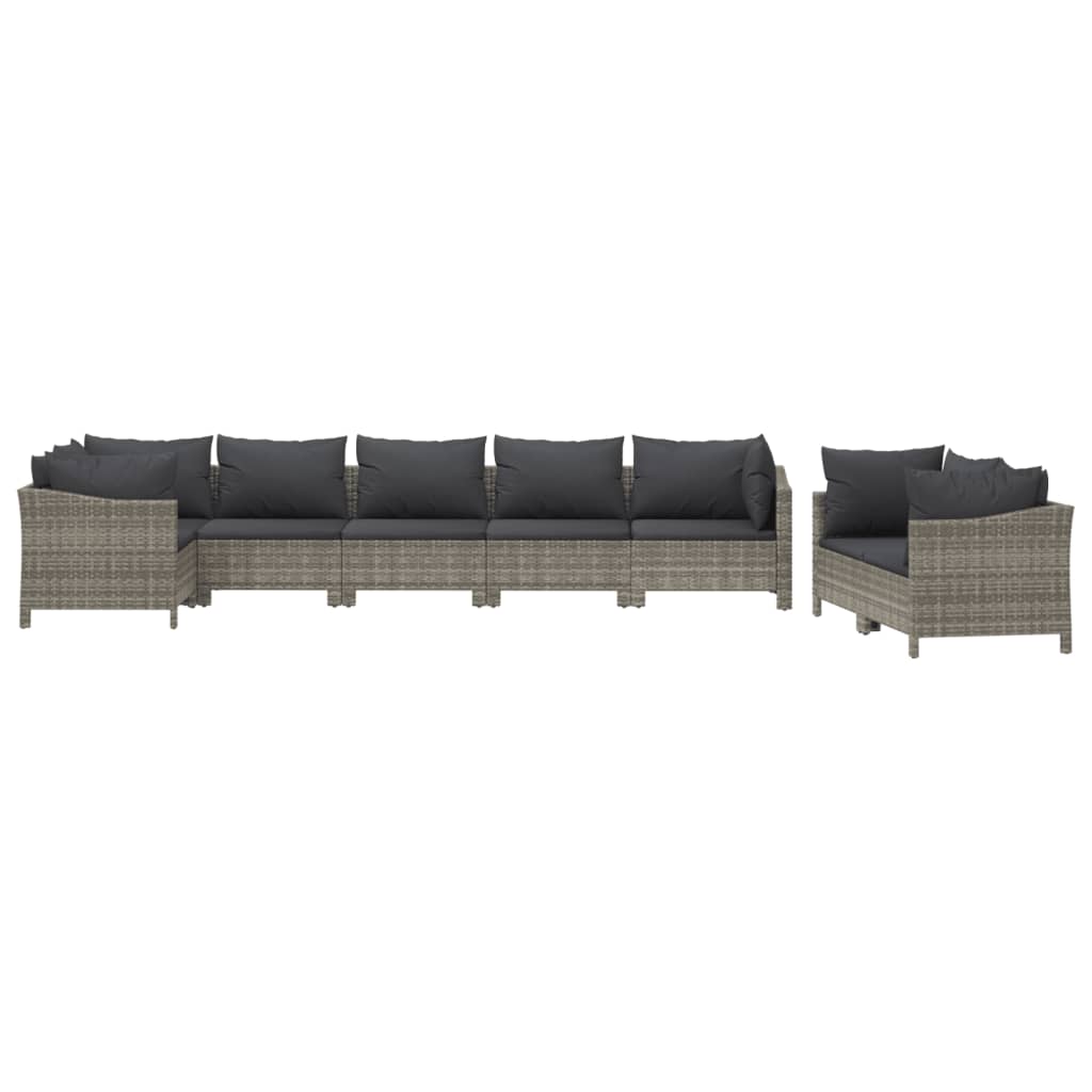 8-Delige Loungeset Met Kussens Poly Rattan Grijs 1 4x Fauteuil + hoek + 3x midden