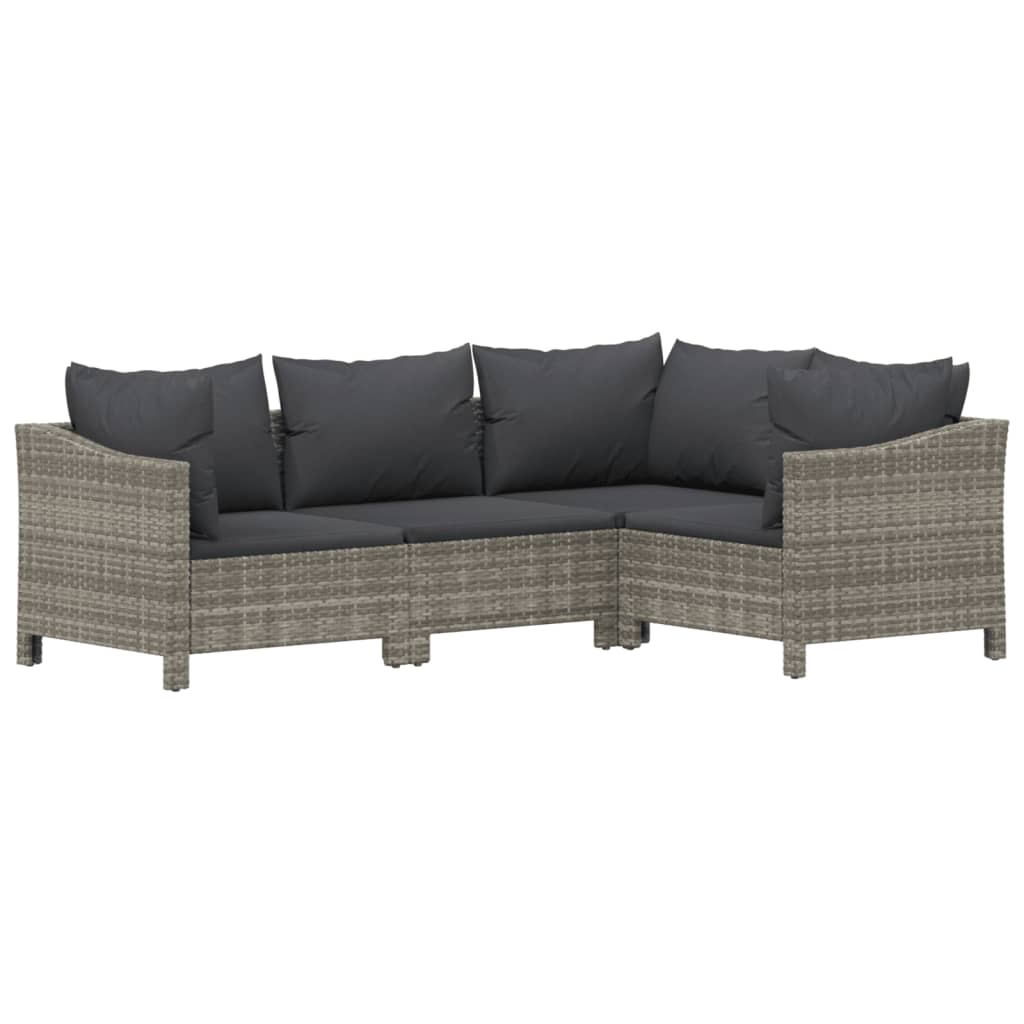 8-Delige Loungeset Met Kussens Poly Rattan Grijs 1 4x Fauteuil + hoek + 3x midden