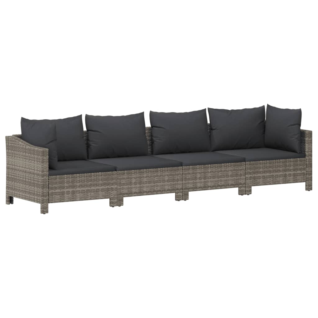 8-Delige Loungeset Met Kussens Poly Rattan Grijs 1 4x Fauteuil + hoek + 3x midden