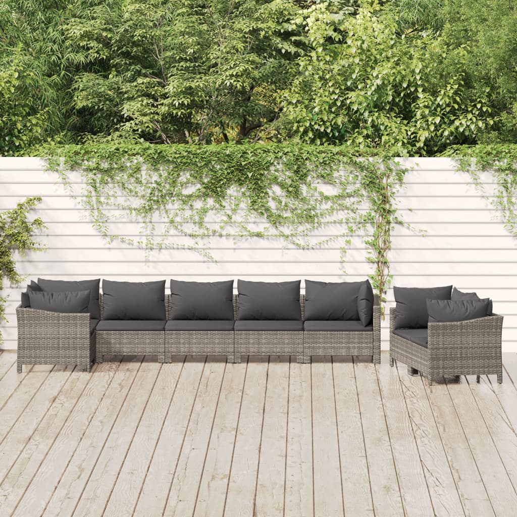 8-Delige Loungeset Met Kussens Poly Rattan Grijs 1 4x Fauteuil + hoek + 3x midden