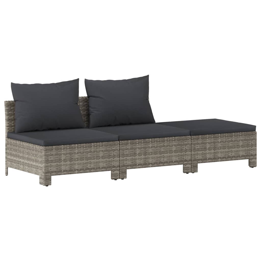 7-Delige Loungeset Met Kussens Poly Rattan Grijs 1 2x Fauteuil + hoek +3x midden + voetensteun