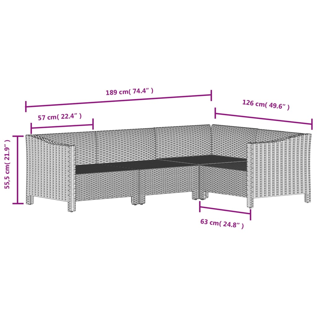 7-Delige Loungeset Met Kussens Poly Rattan Grijs 1 2x Fauteuil + hoek +3x midden + voetensteun