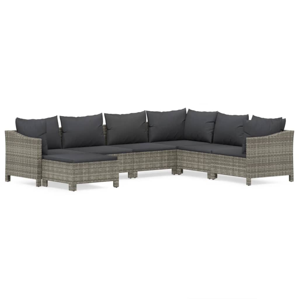 7-Delige Loungeset Met Kussens Poly Rattan Grijs 1 2x Fauteuil + hoek +3x midden + voetensteun