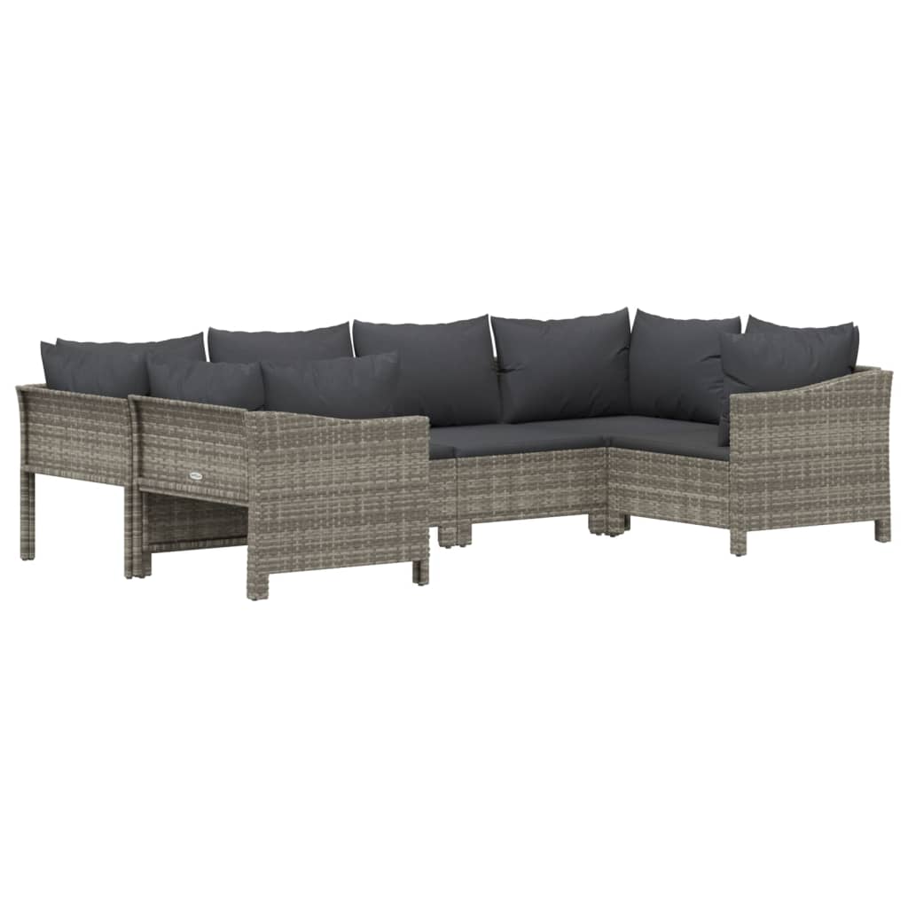 6-Delige Loungeset Met Kussens Poly Rattan Grijs 1 2x corner + 2x middle + 2x armchair