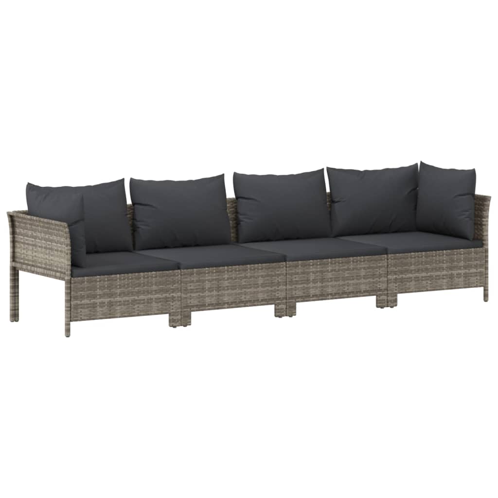 6-Delige Loungeset Met Kussens Poly Rattan Grijs 1 2x corner + 2x middle + 2x armchair