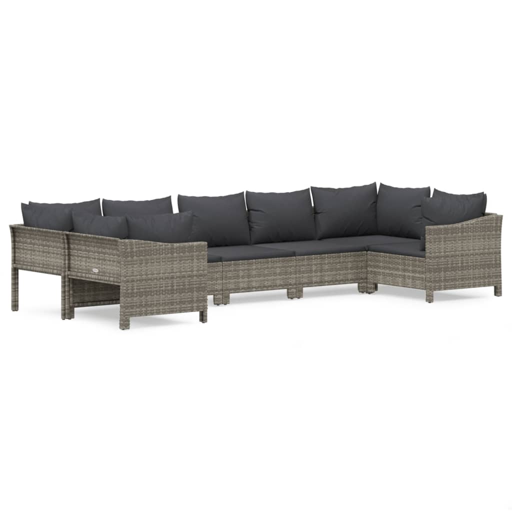 7-Delige Loungeset Met Kussens Poly Rattan Grijs 1 2x corner + 3x middle + 2x armchair