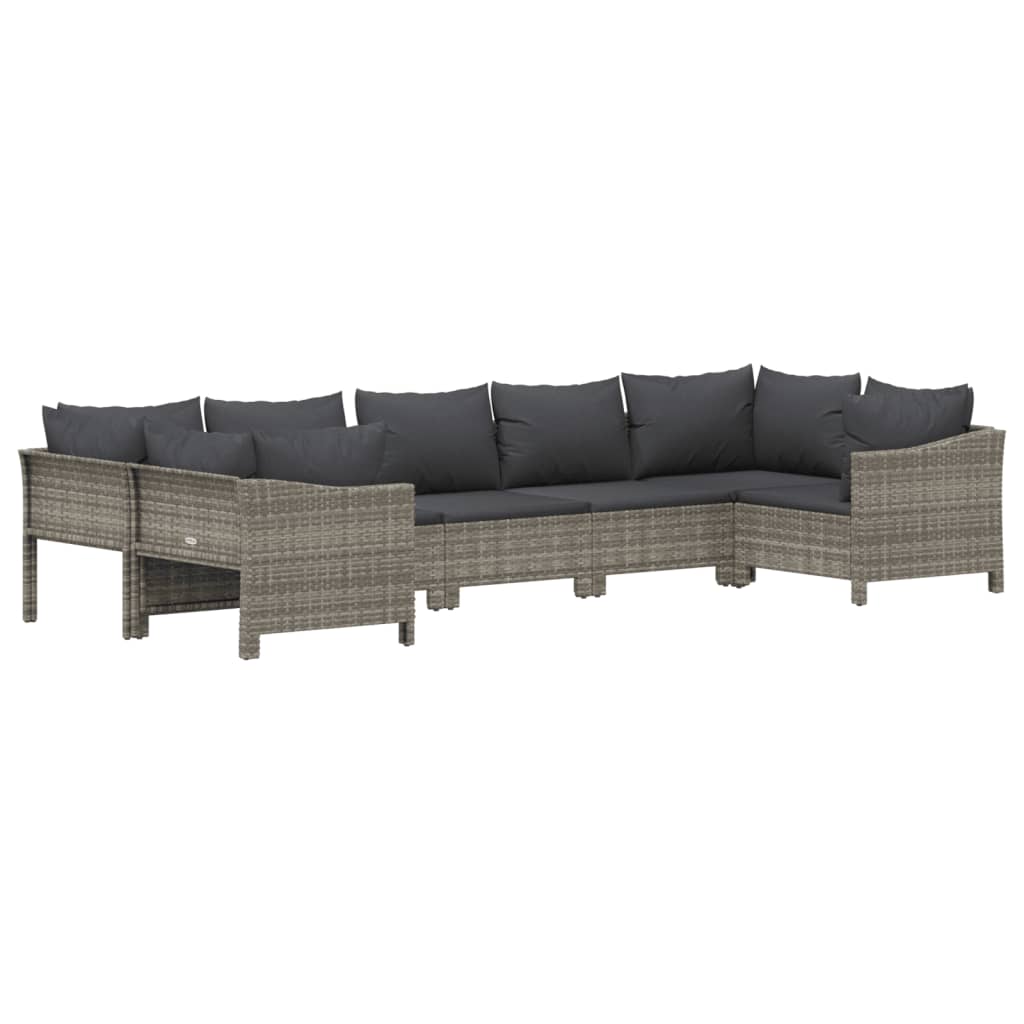 7-Delige Loungeset Met Kussens Poly Rattan Grijs 1 2x corner + 3x middle + 2x armchair