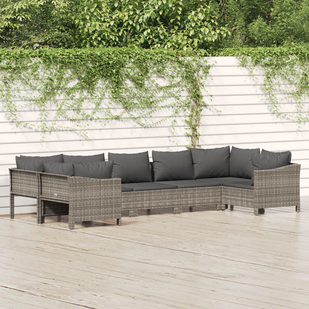 7-Delige Loungeset Met Kussens Poly Rattan Grijs 1 2x corner + 3x middle + 2x armchair