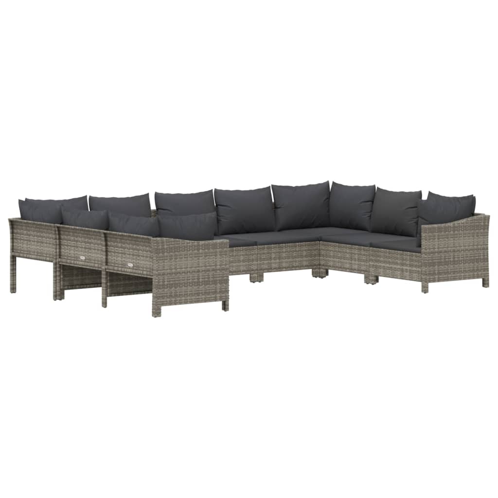 9-Delige Loungeset Met Kussens Poly Rattan Grijs 1 2x corner + 5x middle + 2x armchair