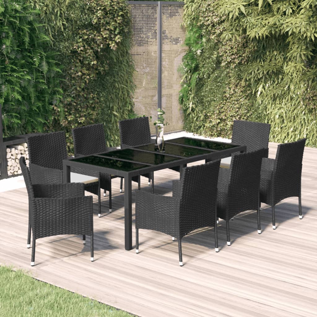 9-delige Tuinset poly rattan zwart