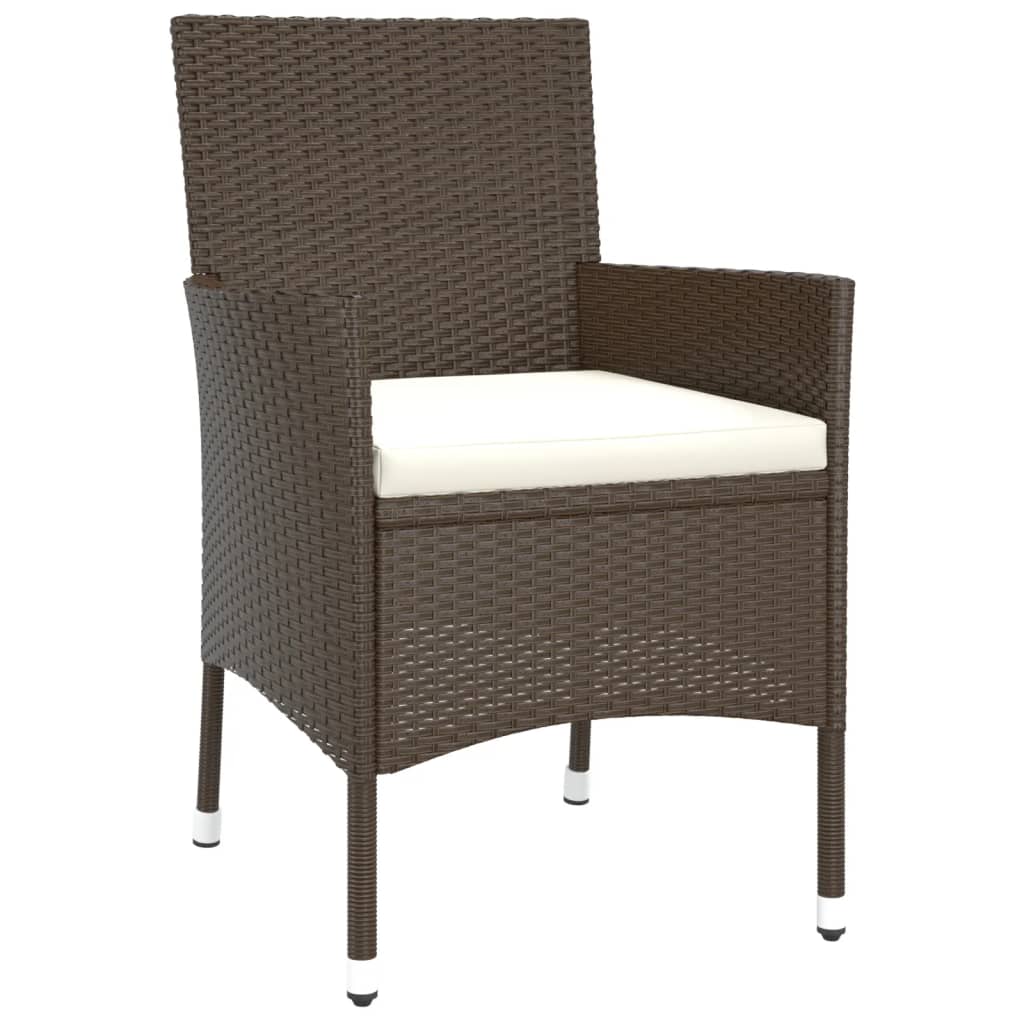 -Delige Bistroset Met Kussens Poly Rattan 3 Bruin en wit