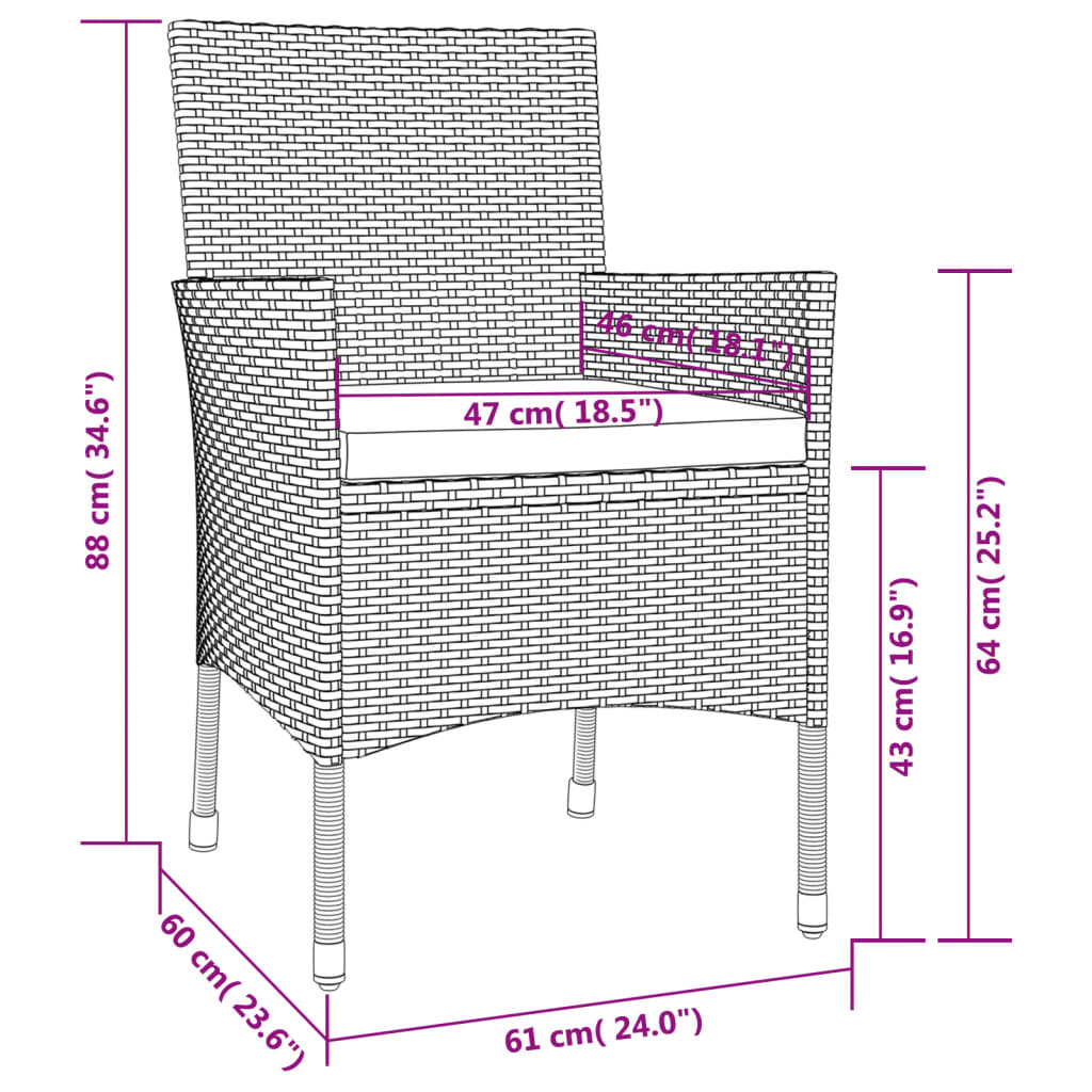 -Delige Bistroset Met Kussens Poly Rattan 3 Bruin en wit