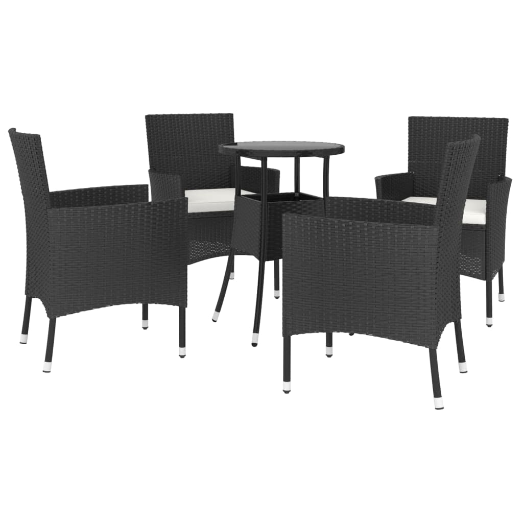 -Delige Bistroset Met Kussens Poly Rattan 5 Zwart en wit