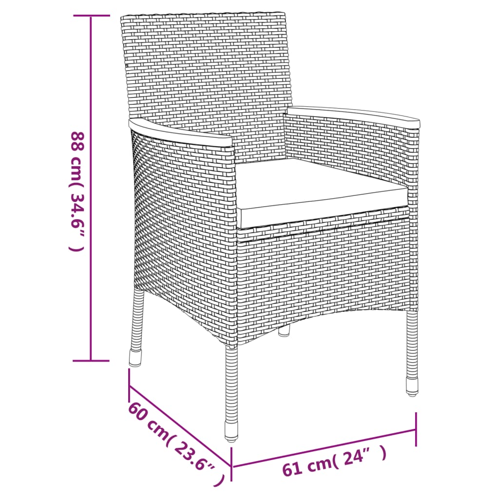 -Delige Bistroset Met Kussens Poly Rattan Grijs 5 Donkergrijs