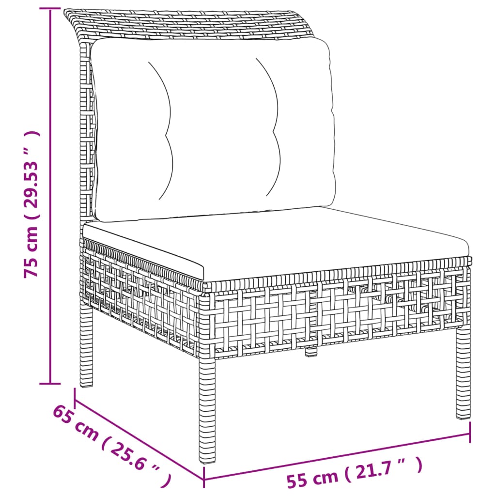 7-Delige Loungeset Met Kussens Poly Rattan Grijs