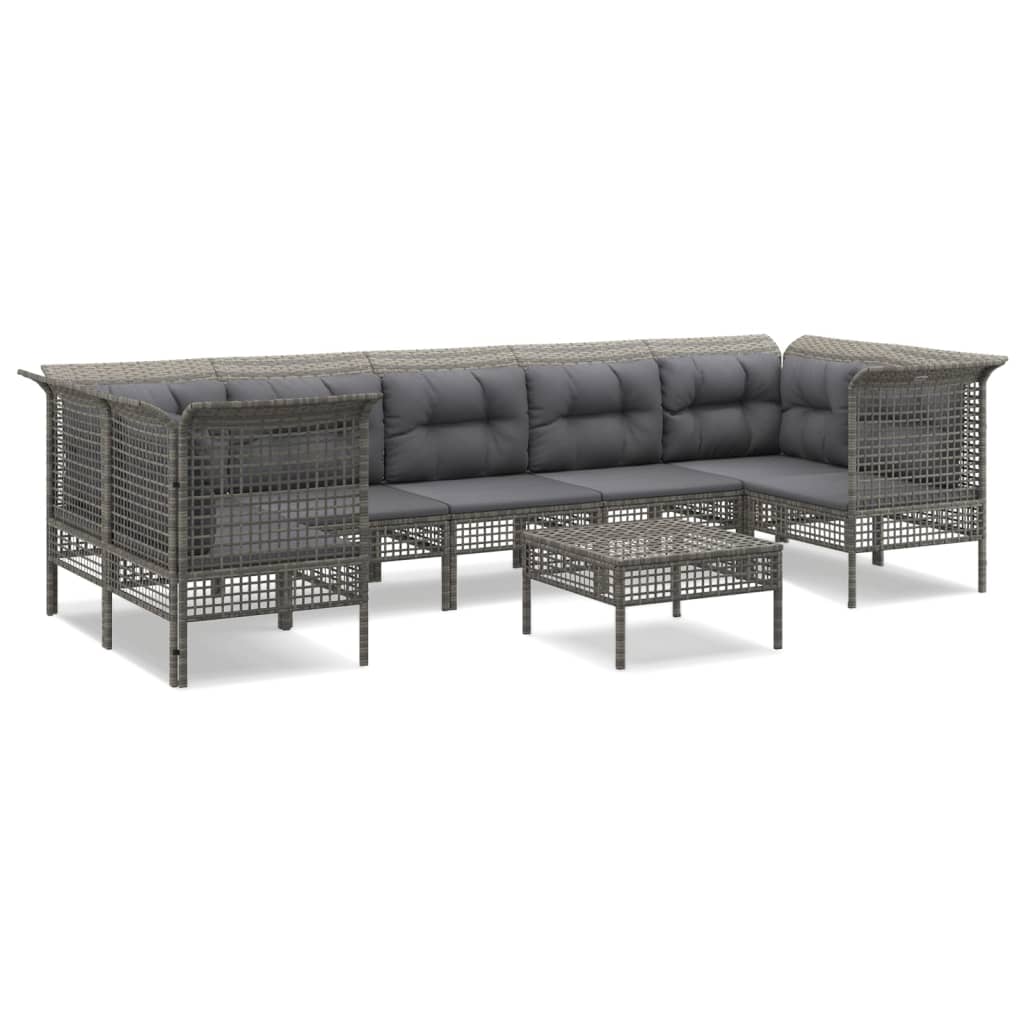 8-Delige Loungeset Met Kussens Poly Rattan Grijs