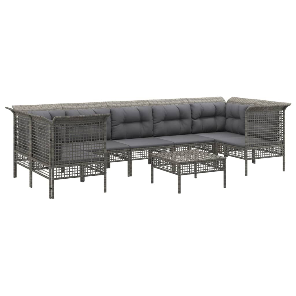 8-Delige Loungeset Met Kussens Poly Rattan Grijs