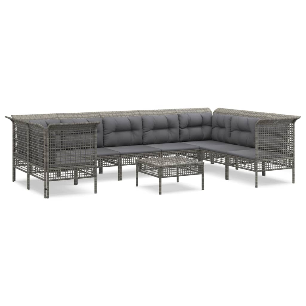 9-Delige Loungeset Met Kussens Poly Rattan Grijs