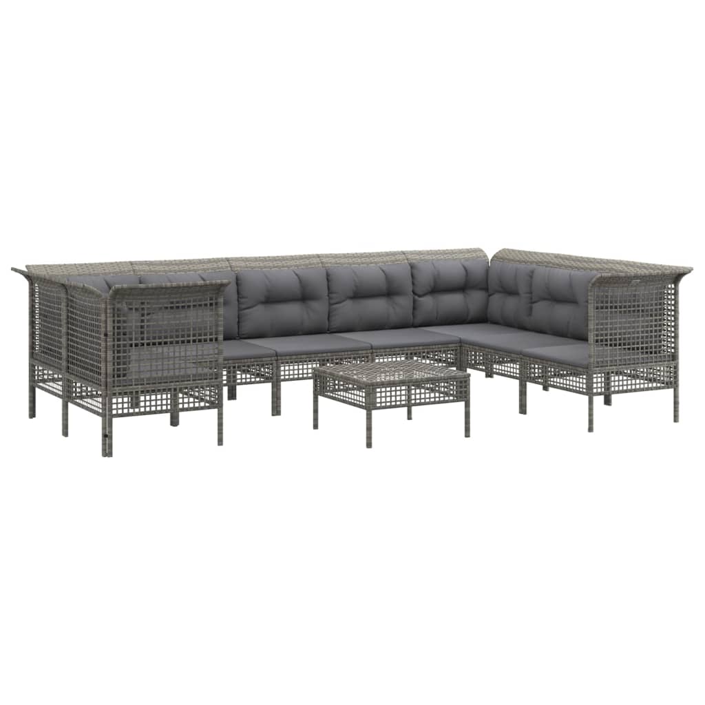 9-Delige Loungeset Met Kussens Poly Rattan Grijs