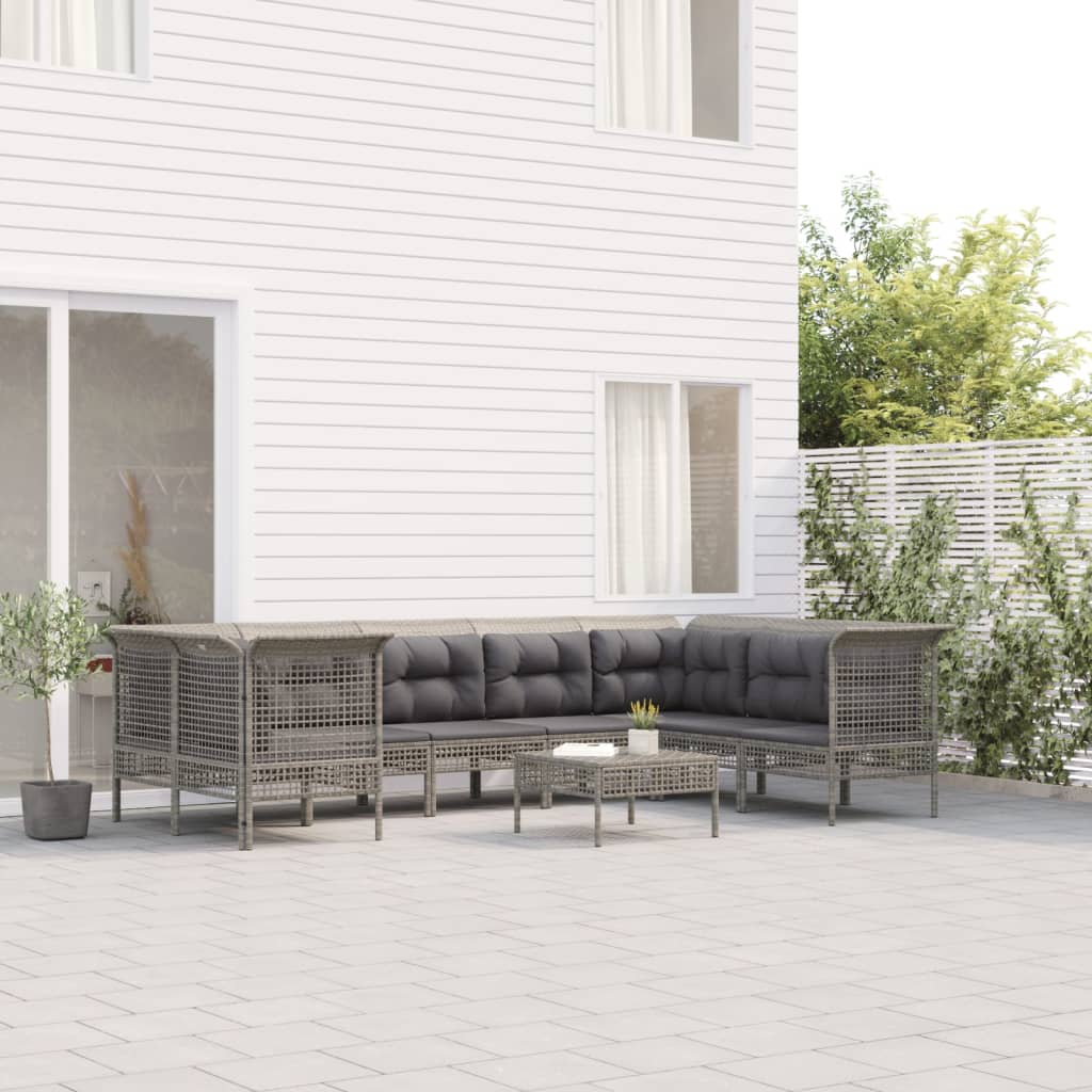 9-Delige Loungeset Met Kussens Poly Rattan Grijs