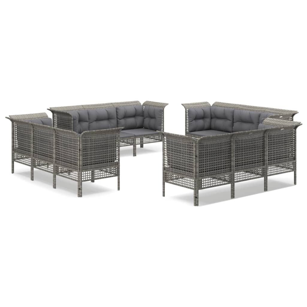 12-Delige Loungeset Met Kussens Poly Rattan Grijs