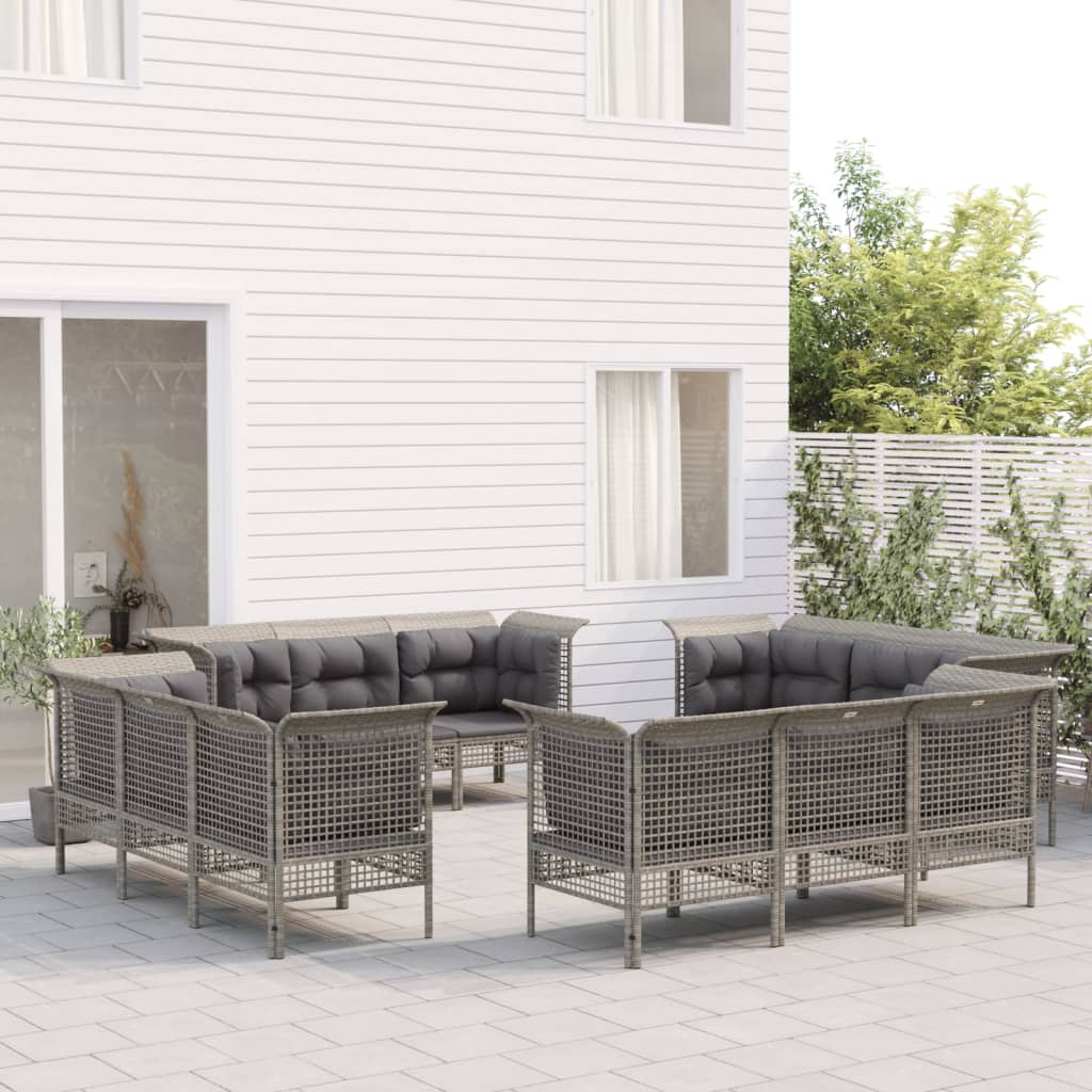 12-Delige Loungeset Met Kussens Poly Rattan Grijs