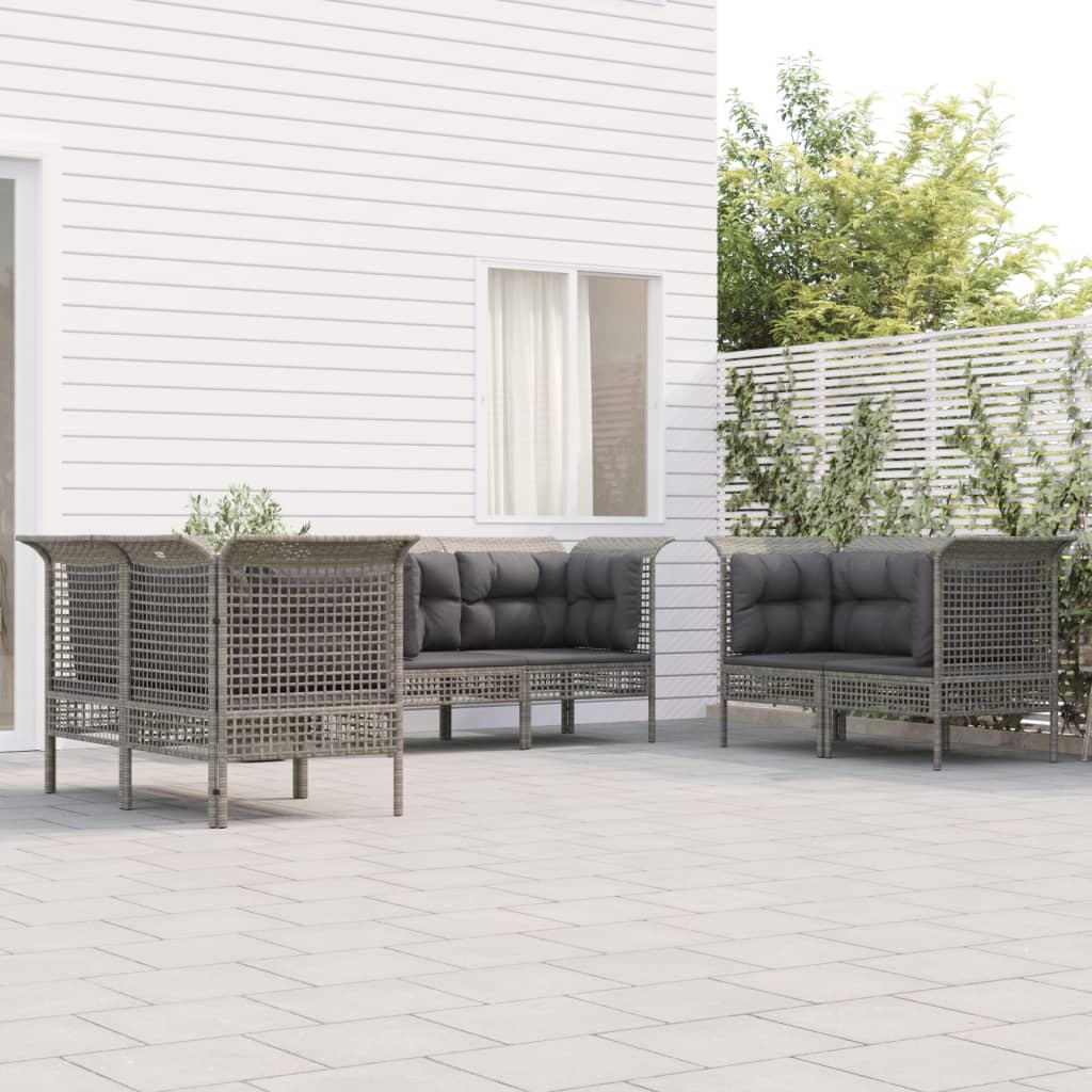 6-Delige Loungeset Met Kussens Poly Rattan Grijs 1 6x hoek