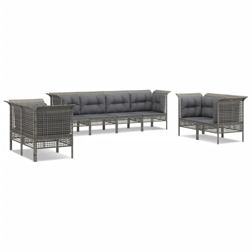 8-Delige Loungeset Met Kussens Poly Rattan Grijs 1 6x hoek + 2x midden