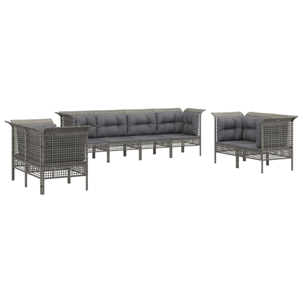 8-Delige Loungeset Met Kussens Poly Rattan Grijs 1 6x hoek + 2x midden