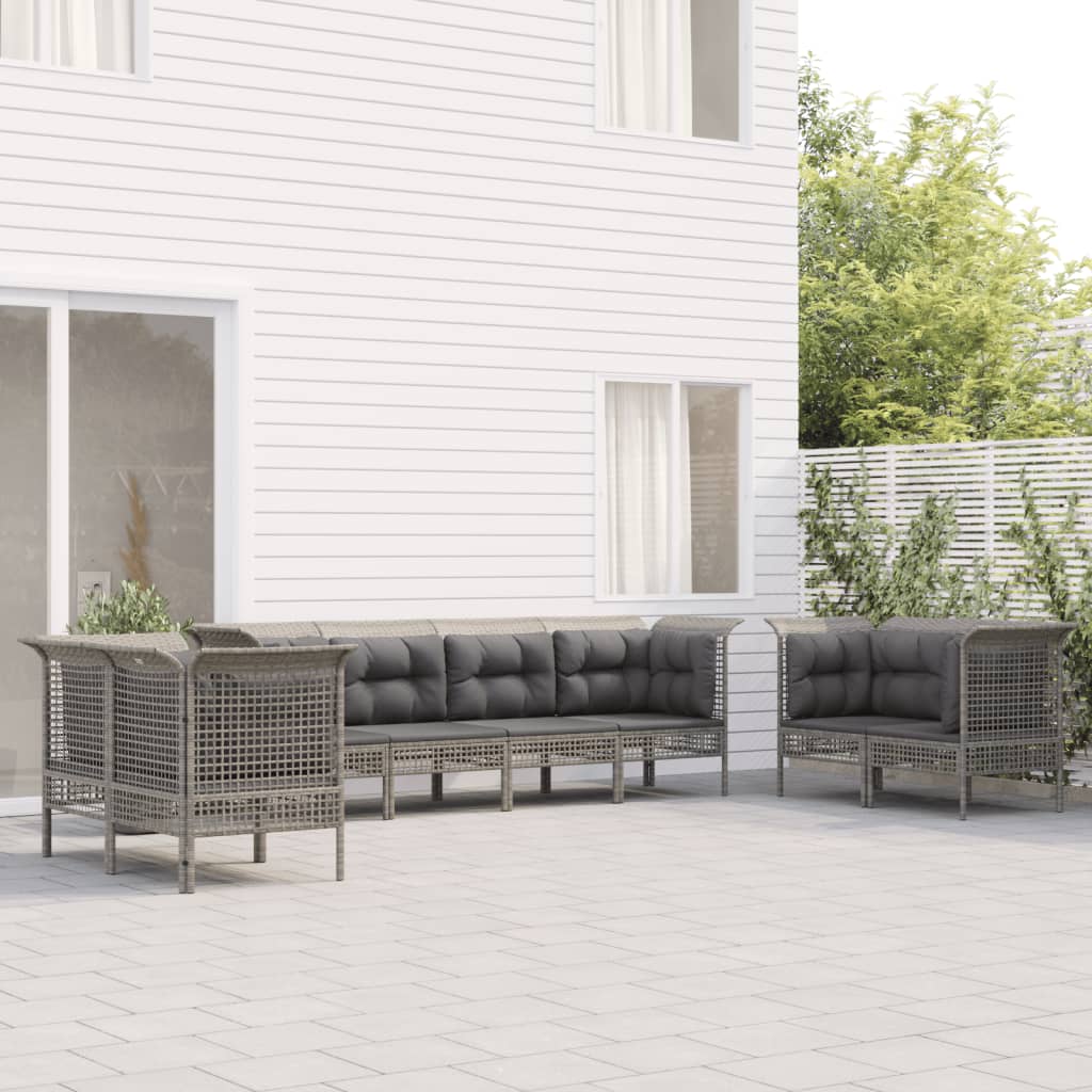 8-Delige Loungeset Met Kussens Poly Rattan Grijs 1 6x hoek + 2x midden