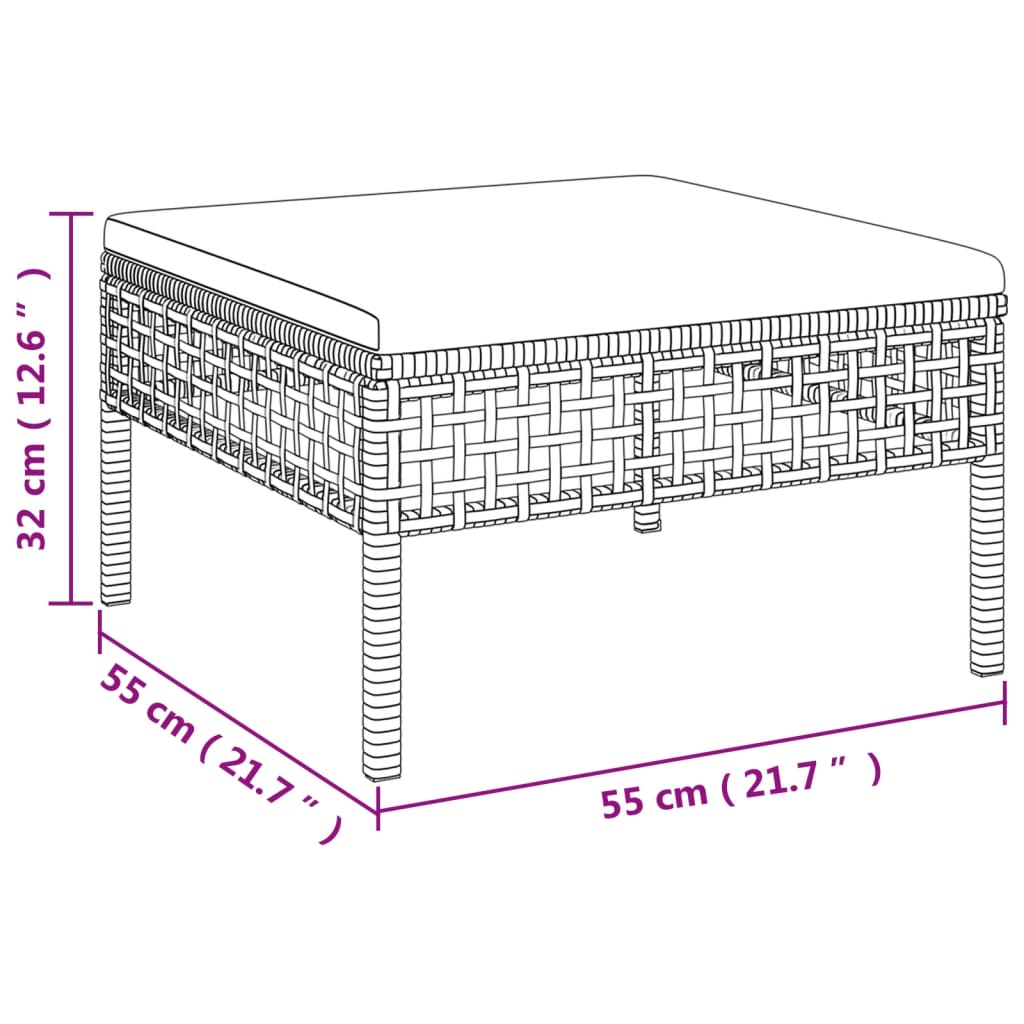 6-Delige Loungeset Met Kussens Poly Rattan Grijs 1 3x hoek + 2x midden + voetensteun