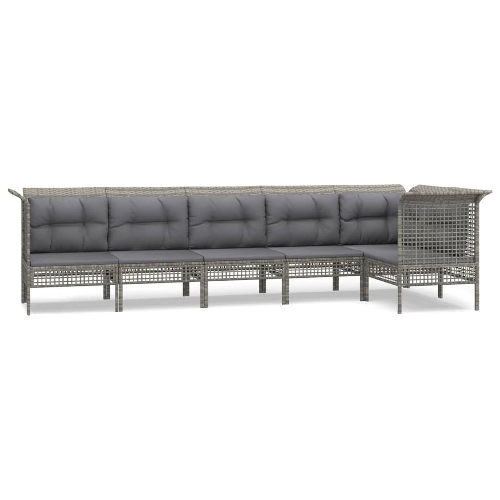 6-Delige Loungeset Met Kussens Poly Rattan Grijs 1 3x hoek + 3x midden