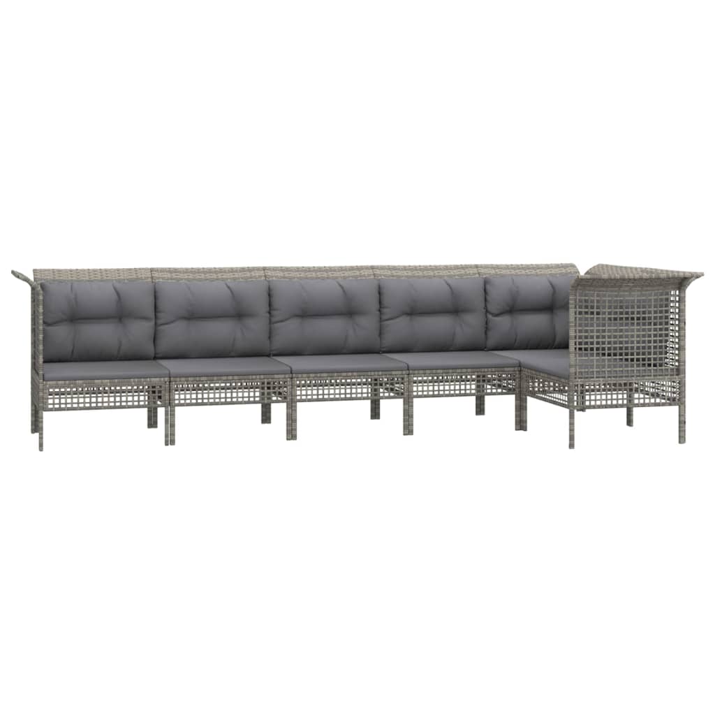 6-Delige Loungeset Met Kussens Poly Rattan Grijs 1 3x hoek + 3x midden