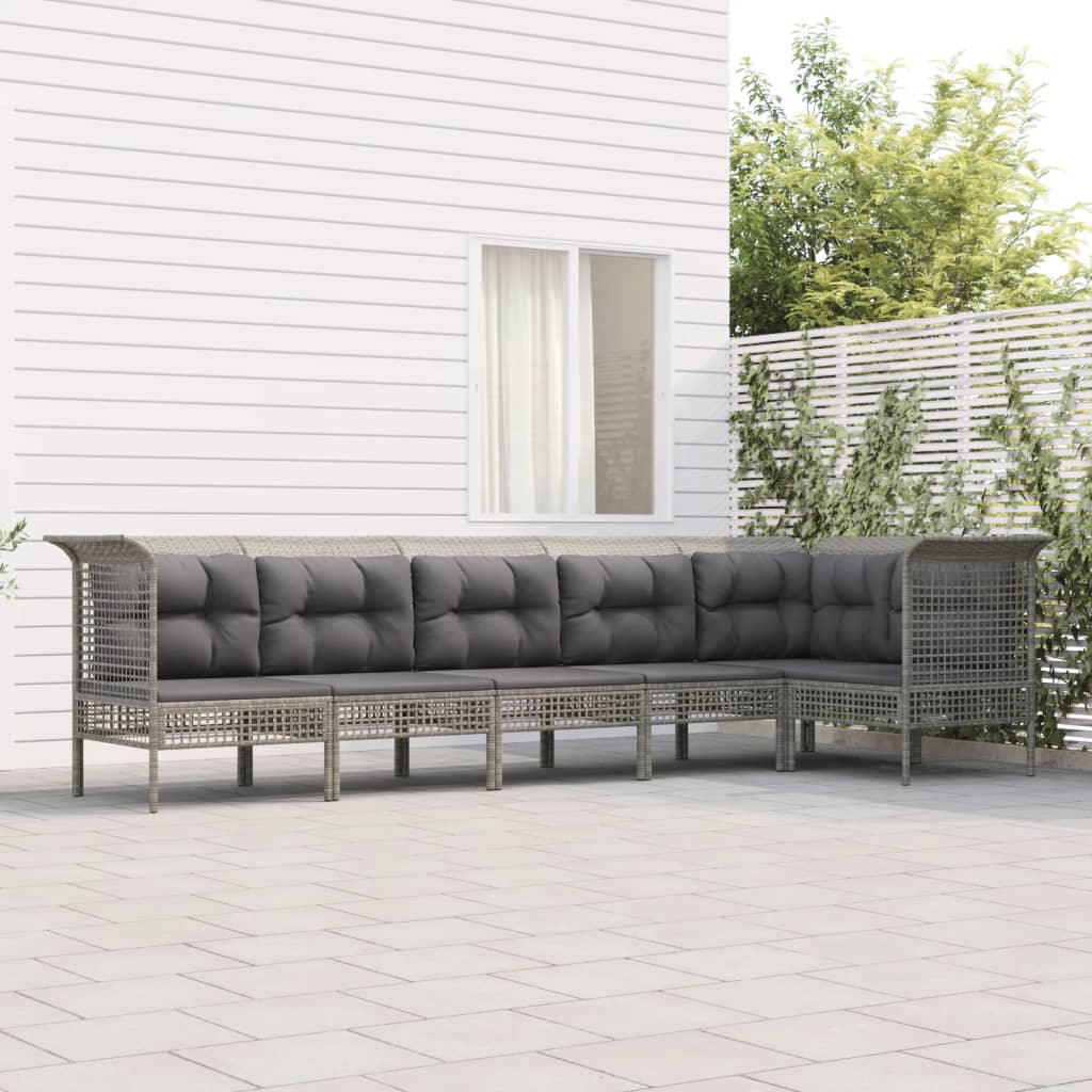 6-Delige Loungeset Met Kussens Poly Rattan Grijs 1 3x hoek + 3x midden